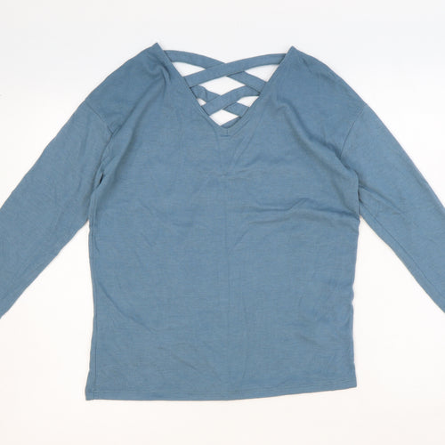 Primark Womens Blue Polyester Basic Blouse Size S V-Neck - Lace Up Back Detail
