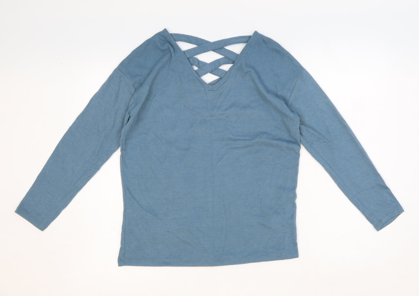 Primark Womens Blue Polyester Basic Blouse Size S V-Neck - Lace Up Back Detail