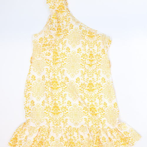 SheIn Womens Yellow Floral Polyester Trapeze & Swing Size XL One Shoulder Zip