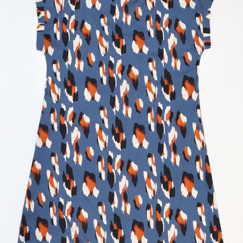 SheIn Womens Blue Geometric Polyester A-Line Size S V-Neck Button