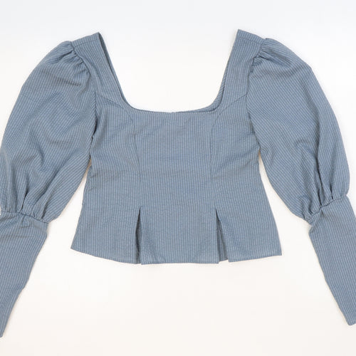 ASOS Womens Blue Striped Polyester Cropped Blouse Size 6 Square Neck