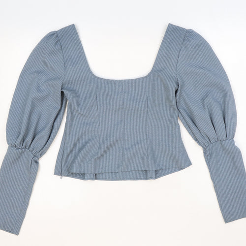 ASOS Womens Blue Striped Polyester Cropped Blouse Size 6 Square Neck