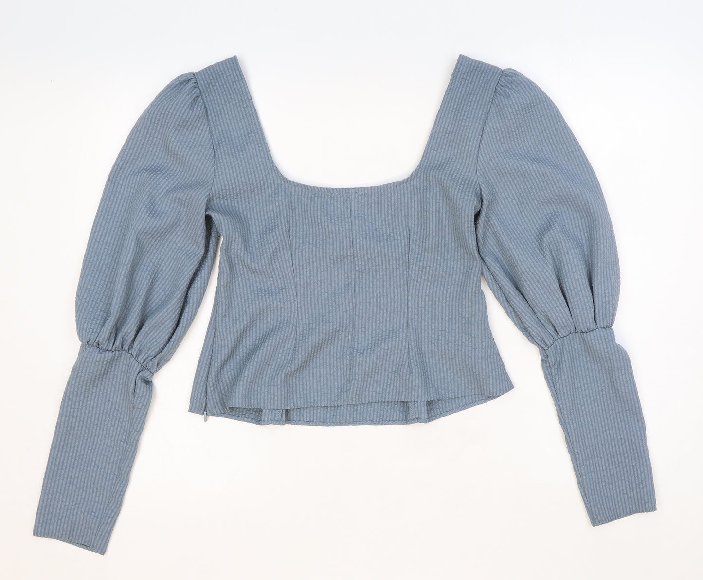 ASOS Womens Blue Striped Polyester Cropped Blouse Size 6 Square Neck