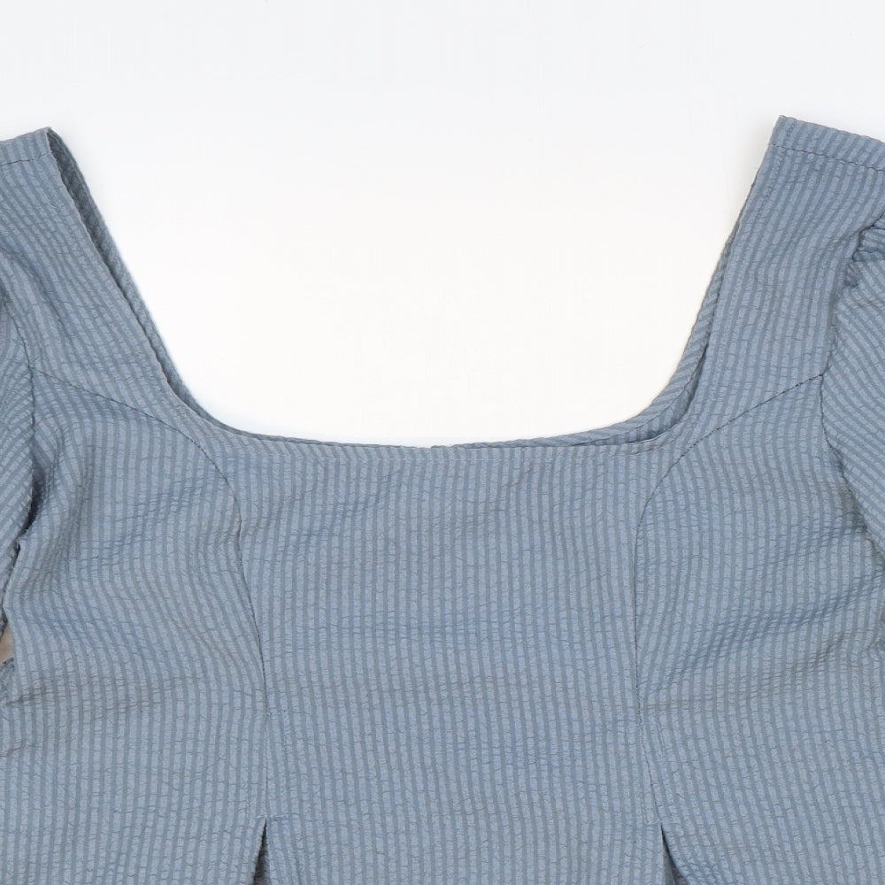 ASOS Womens Blue Striped Polyester Cropped Blouse Size 6 Square Neck