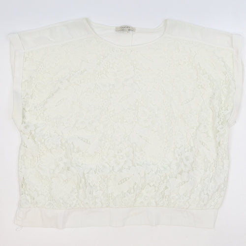 Oasis Womens Ivory Floral Cotton Basic Blouse Size XL Scoop Neck
