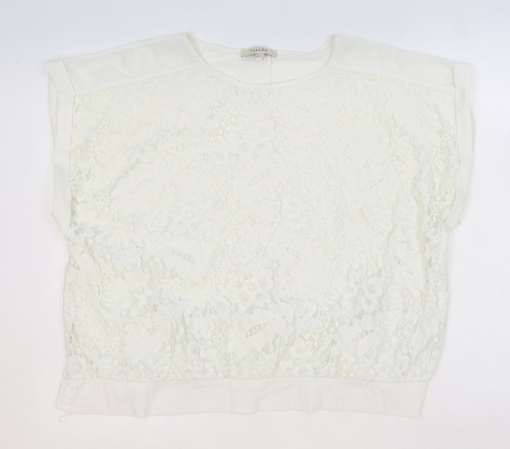 Oasis Womens Ivory Floral Cotton Basic Blouse Size XL Scoop Neck