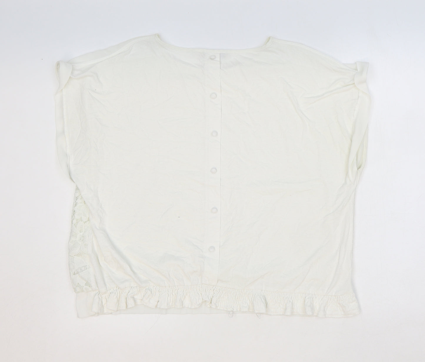 Oasis Womens Ivory Floral Cotton Basic Blouse Size XL Scoop Neck