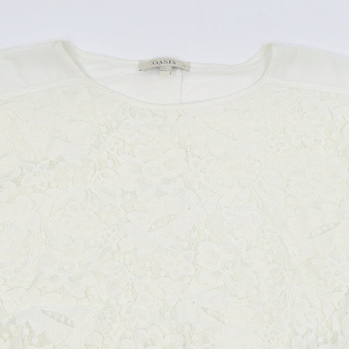Oasis Womens Ivory Floral Cotton Basic Blouse Size XL Scoop Neck