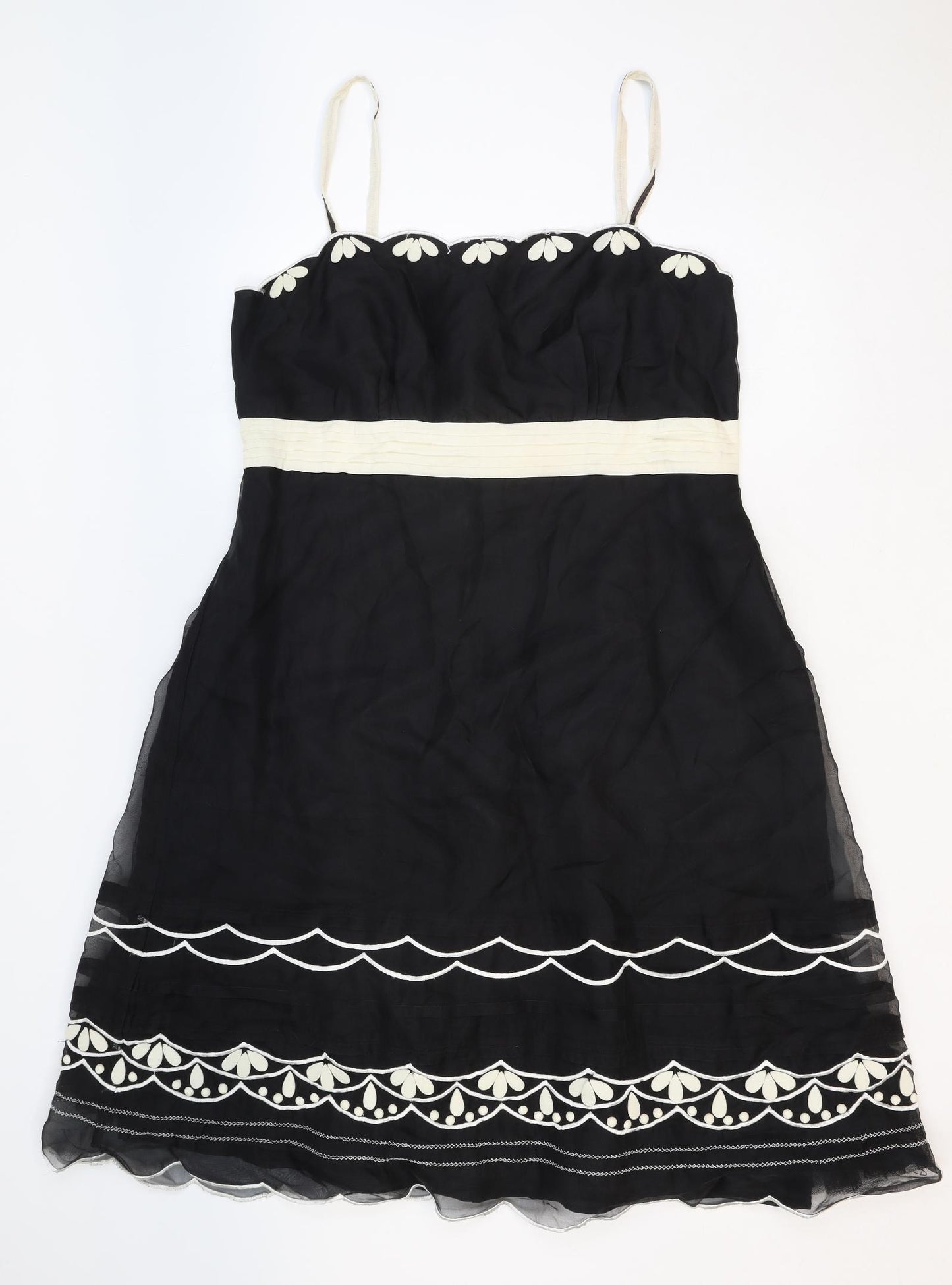 Principles Womens Black Geometric Cotton Fit & Flare Size 18 Square Neck Zip