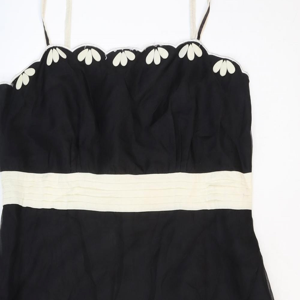 Principles Womens Black Geometric Cotton Fit & Flare Size 18 Square Neck Zip