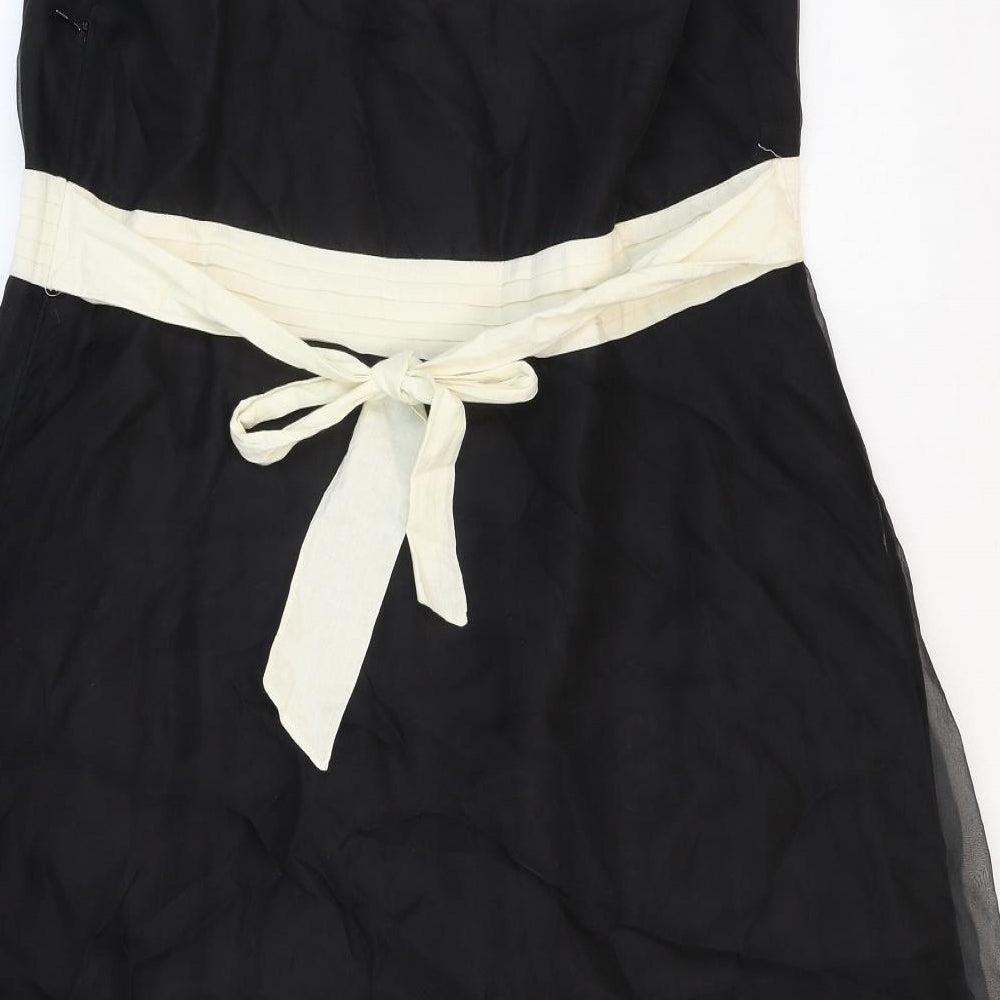 Principles Womens Black Geometric Cotton Fit & Flare Size 18 Square Neck Zip