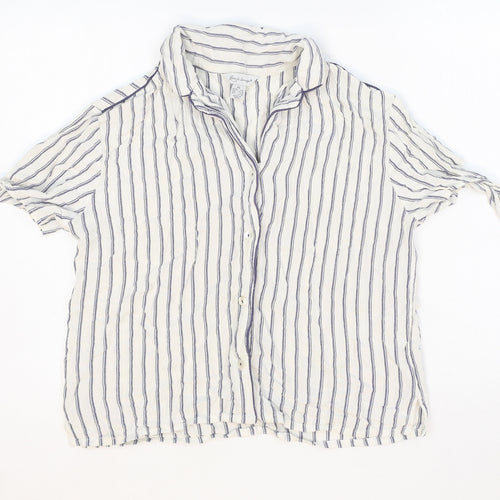 Love To Lounge Womens White Striped Viscose Basic Button-Up Size XS Collared