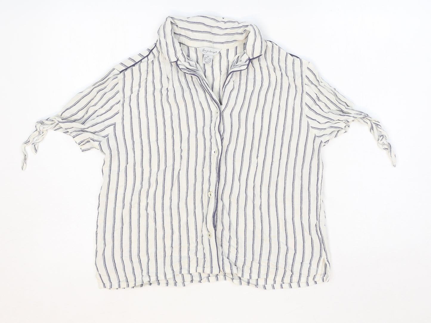 Love To Lounge Womens White Striped Viscose Basic Button-Up Size XS Collared