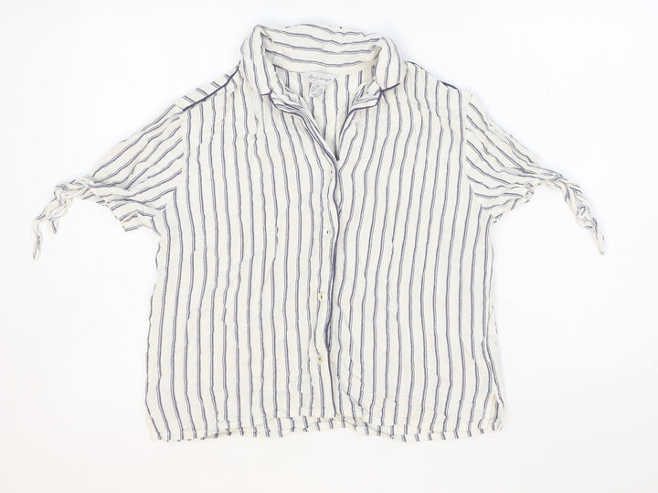 Love To Lounge Womens White Striped Viscose Basic Button-Up Size XS Collared