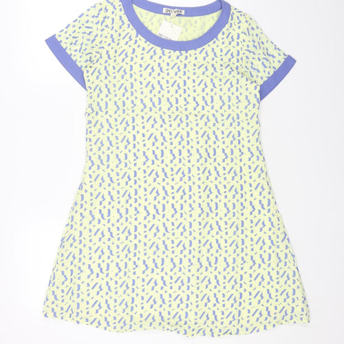 OEUVRE Womens Yellow Geometric Polyester T-Shirt Dress Size 10 Round Neck Pullover