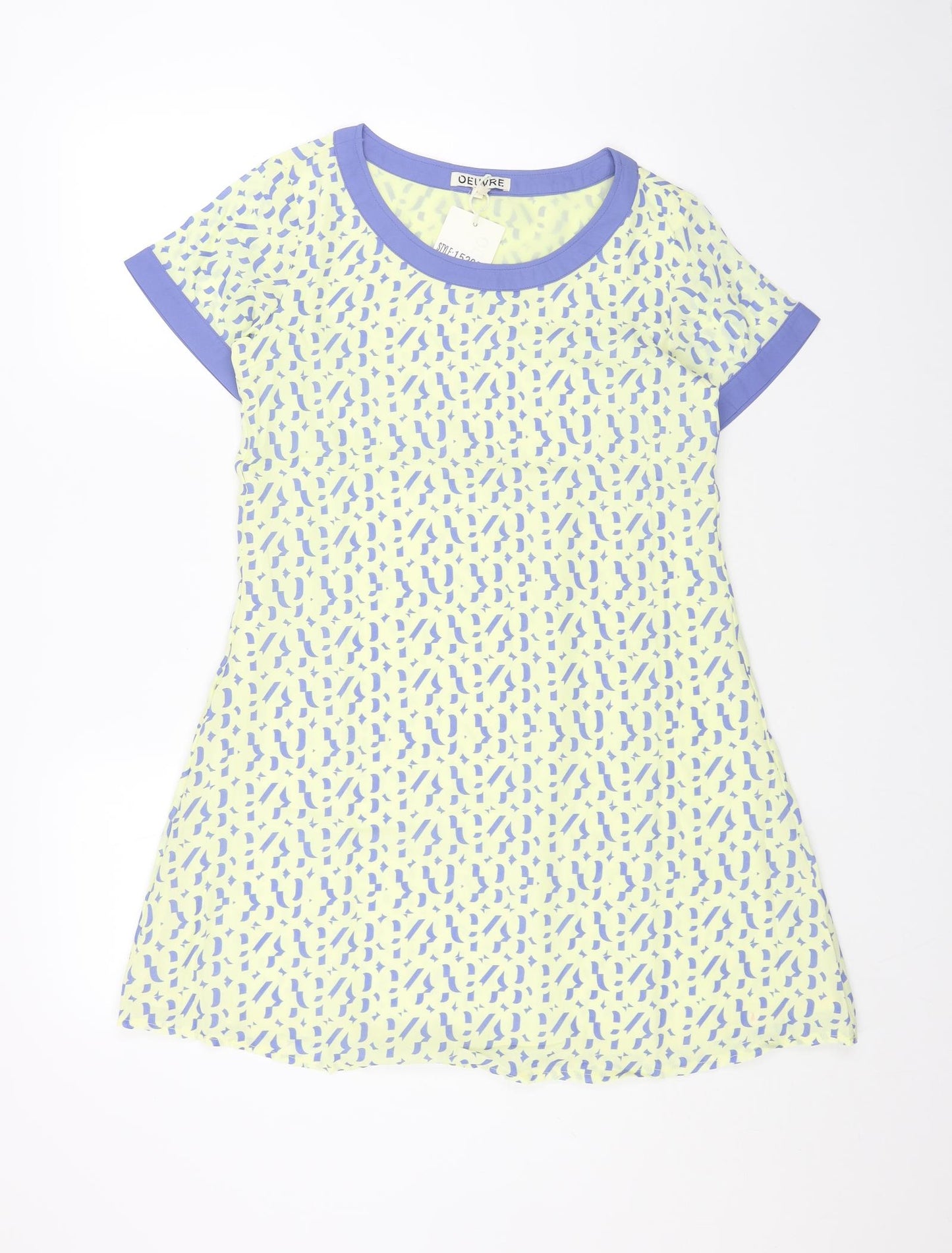 OEUVRE Womens Yellow Geometric Polyester T-Shirt Dress Size 10 Round Neck Pullover