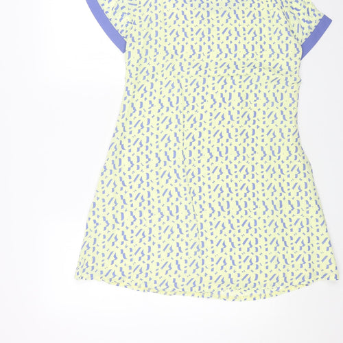 OEUVRE Womens Yellow Geometric Polyester T-Shirt Dress Size 10 Round Neck Pullover