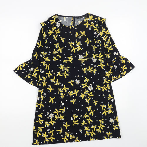 Zara Womens Blue Floral Polyester A-Line Size S Round Neck Pullover