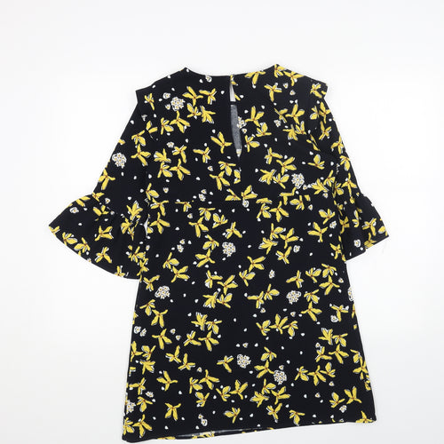 Zara Womens Blue Floral Polyester A-Line Size S Round Neck Pullover