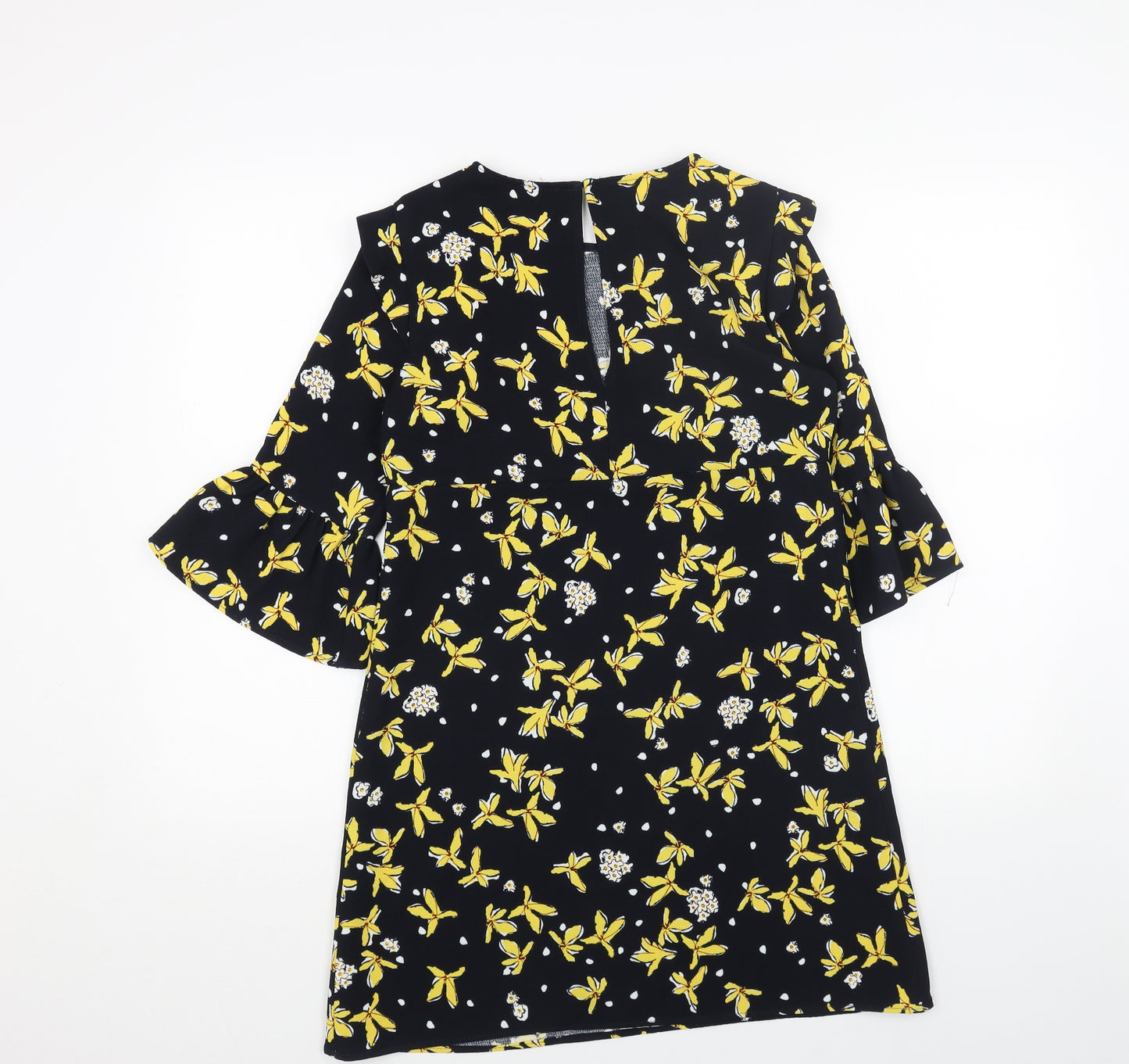 Zara Womens Blue Floral Polyester A-Line Size S Round Neck Pullover