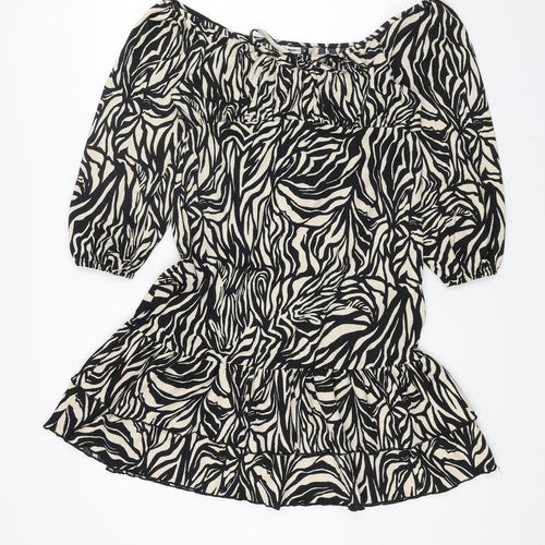 PEP&CO Womens Black Animal Print Polyester Trapeze & Swing Size M Off the Shoulder Pullover - Tiger Pattern