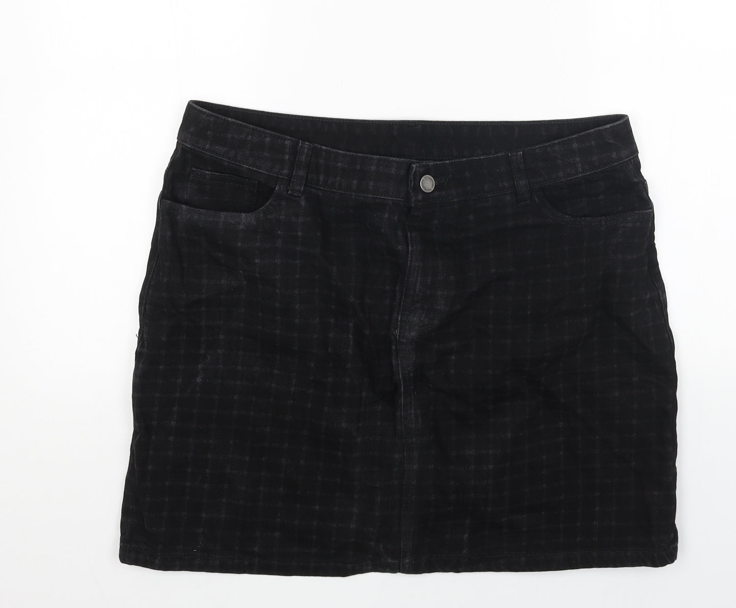 Principles Womens Black Check Cotton Straight & Pencil Skirt Size 16 Button