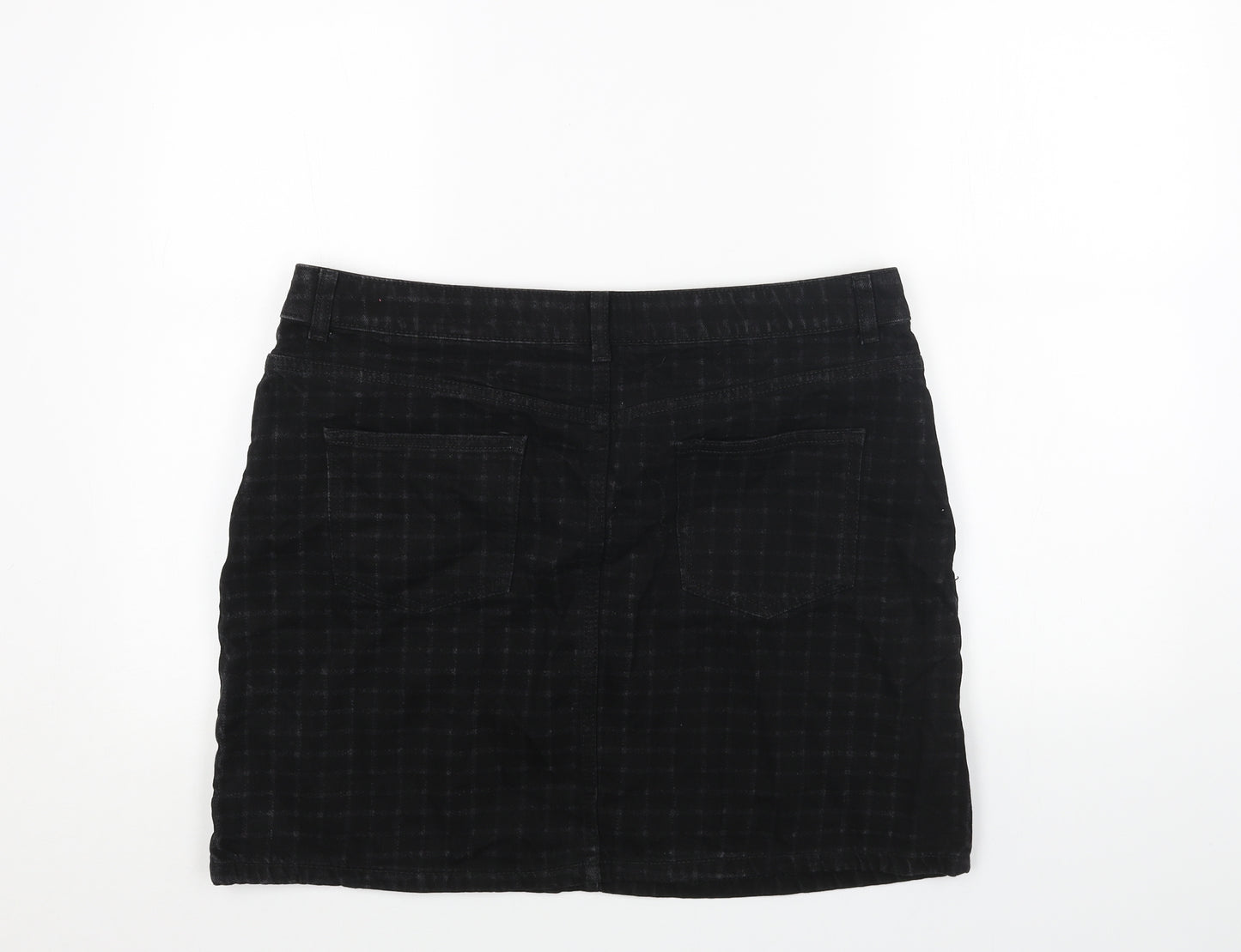 Principles Womens Black Check Cotton Straight & Pencil Skirt Size 16 Button