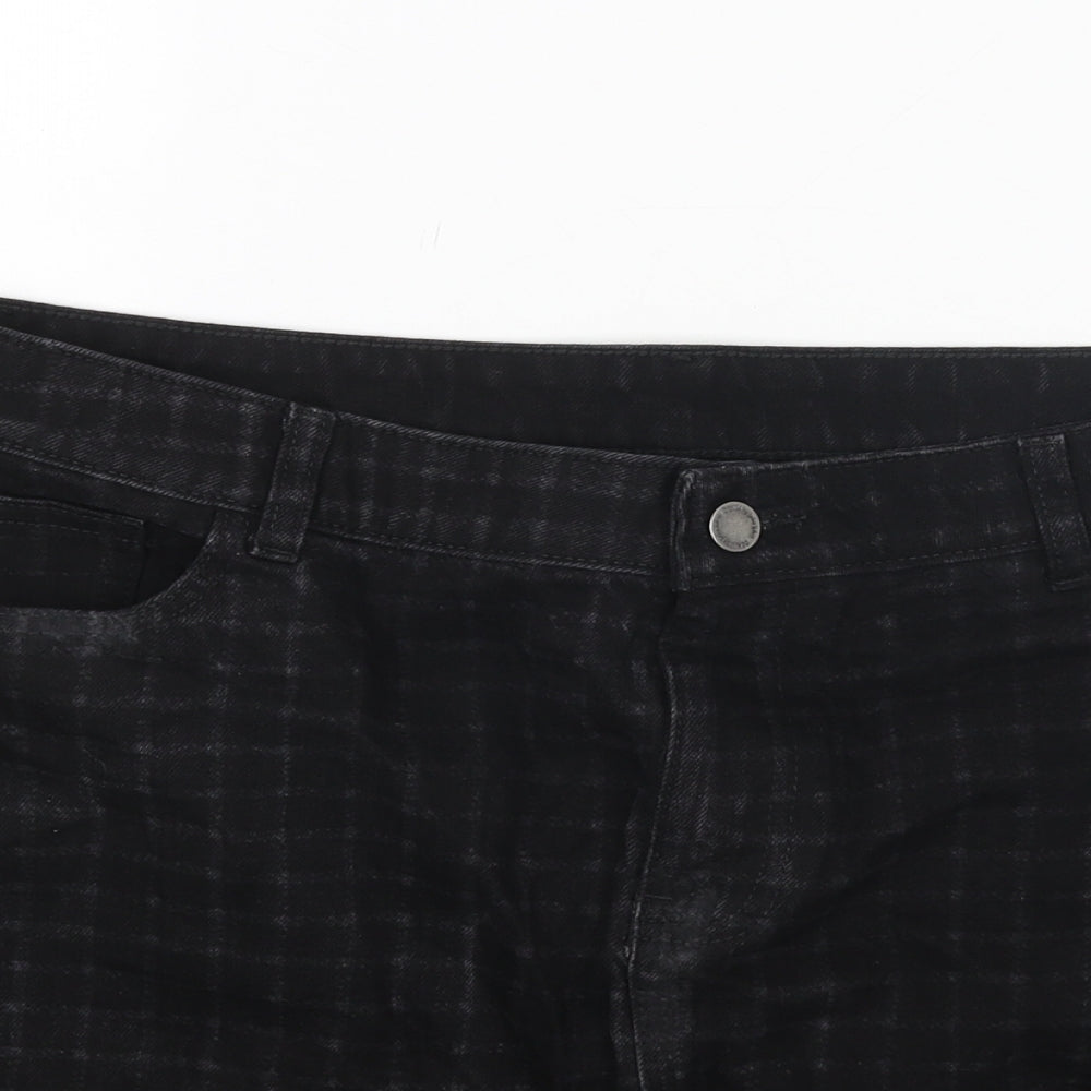 Principles Womens Black Check Cotton Straight & Pencil Skirt Size 16 Button