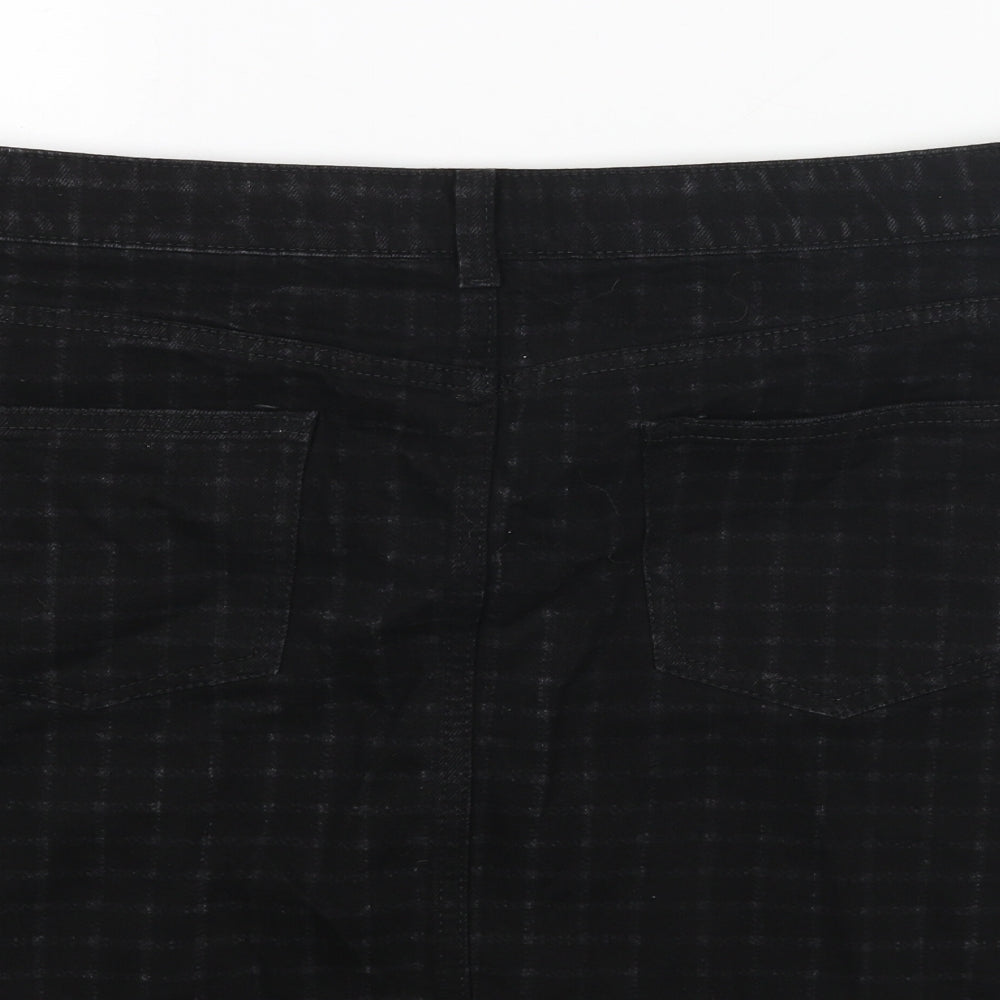 Principles Womens Black Check Cotton Straight & Pencil Skirt Size 16 Button