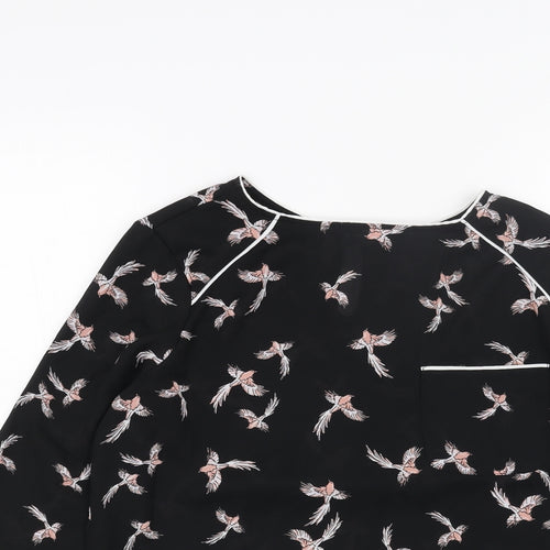 Primark Womens Black Geometric Polyester Basic Blouse Size 12 Boat Neck - Bird Print