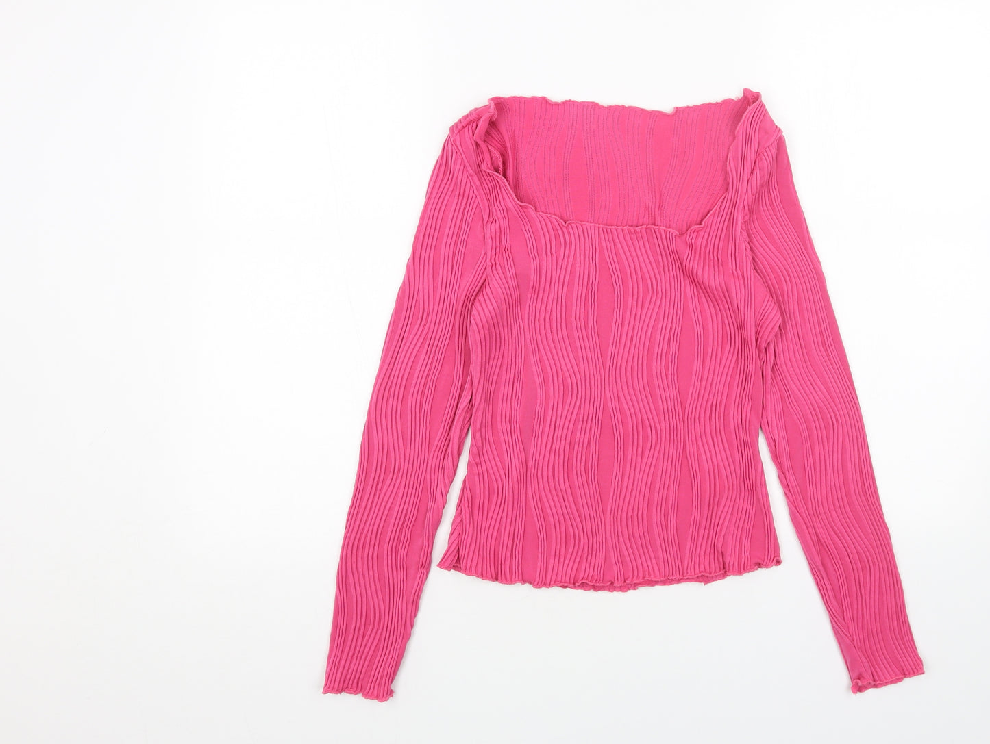 SheIn Womens Pink Polyester Cropped Blouse Size S Scoop Neck - Ribbed