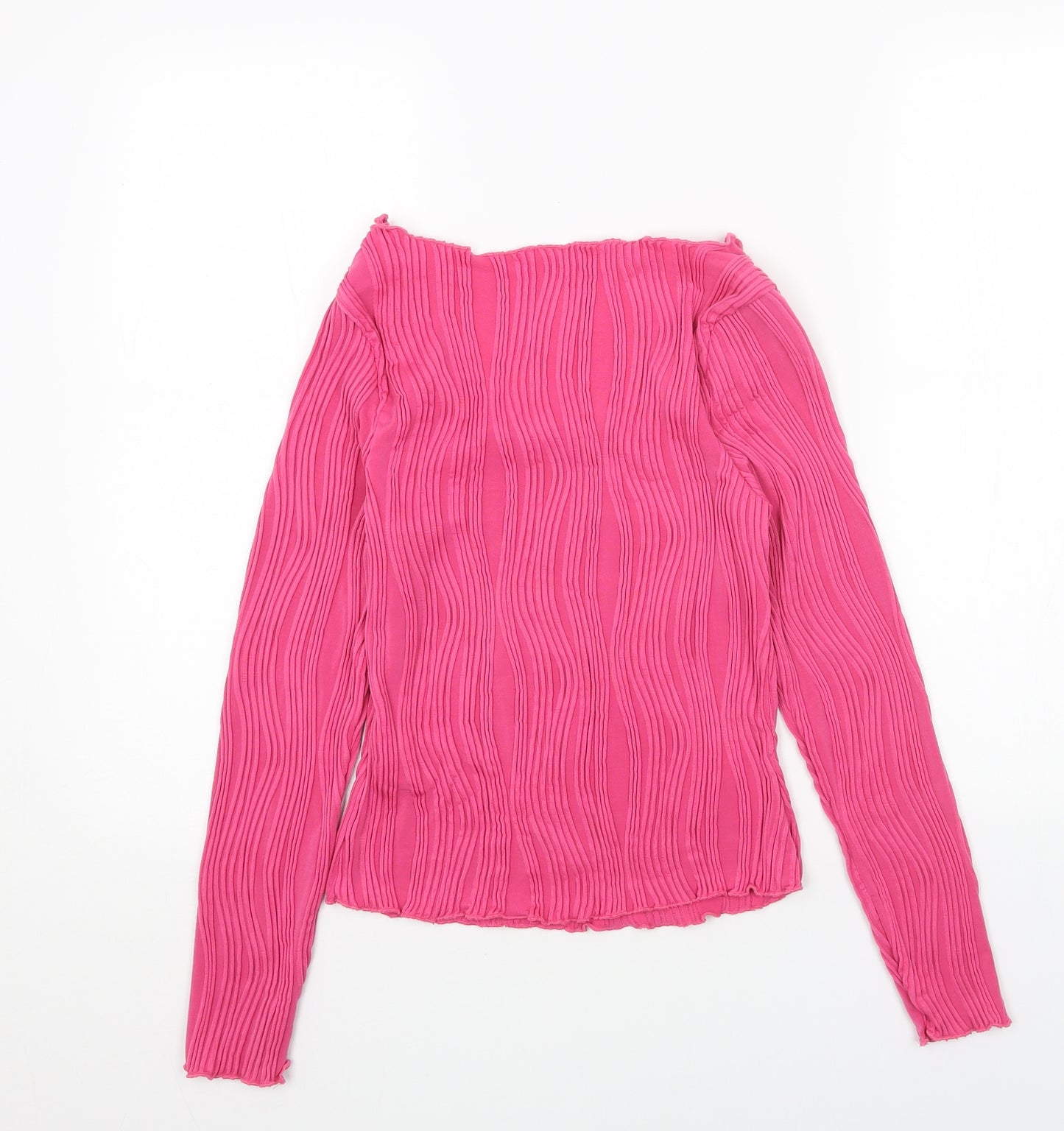 SheIn Womens Pink Polyester Cropped Blouse Size S Scoop Neck - Ribbed