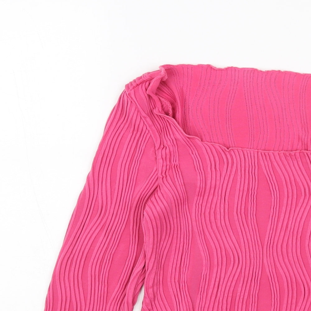 SheIn Womens Pink Polyester Cropped Blouse Size S Scoop Neck - Ribbed