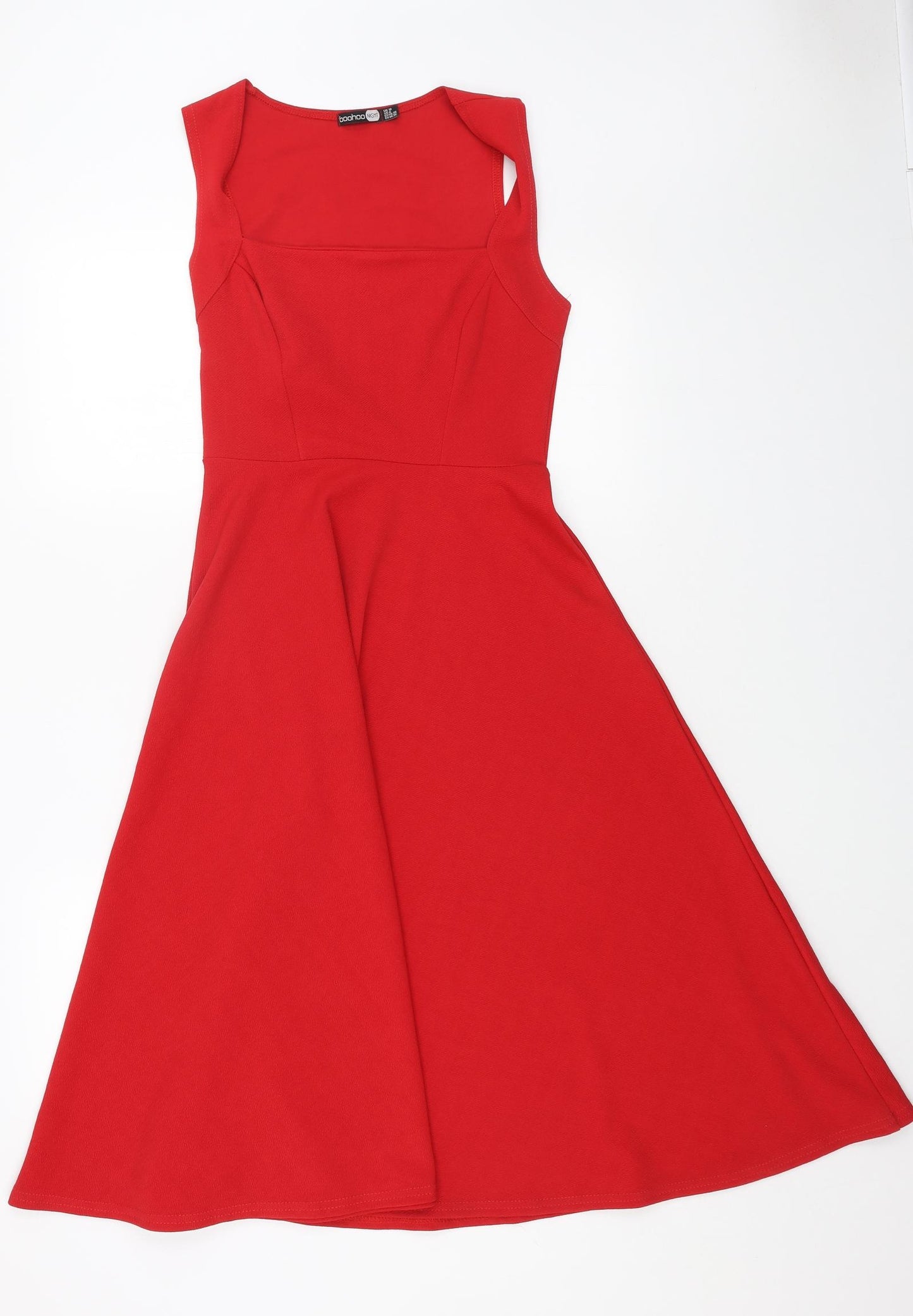 Boohoo Womens Red Polyester Fit & Flare Size 10 Square Neck Pullover