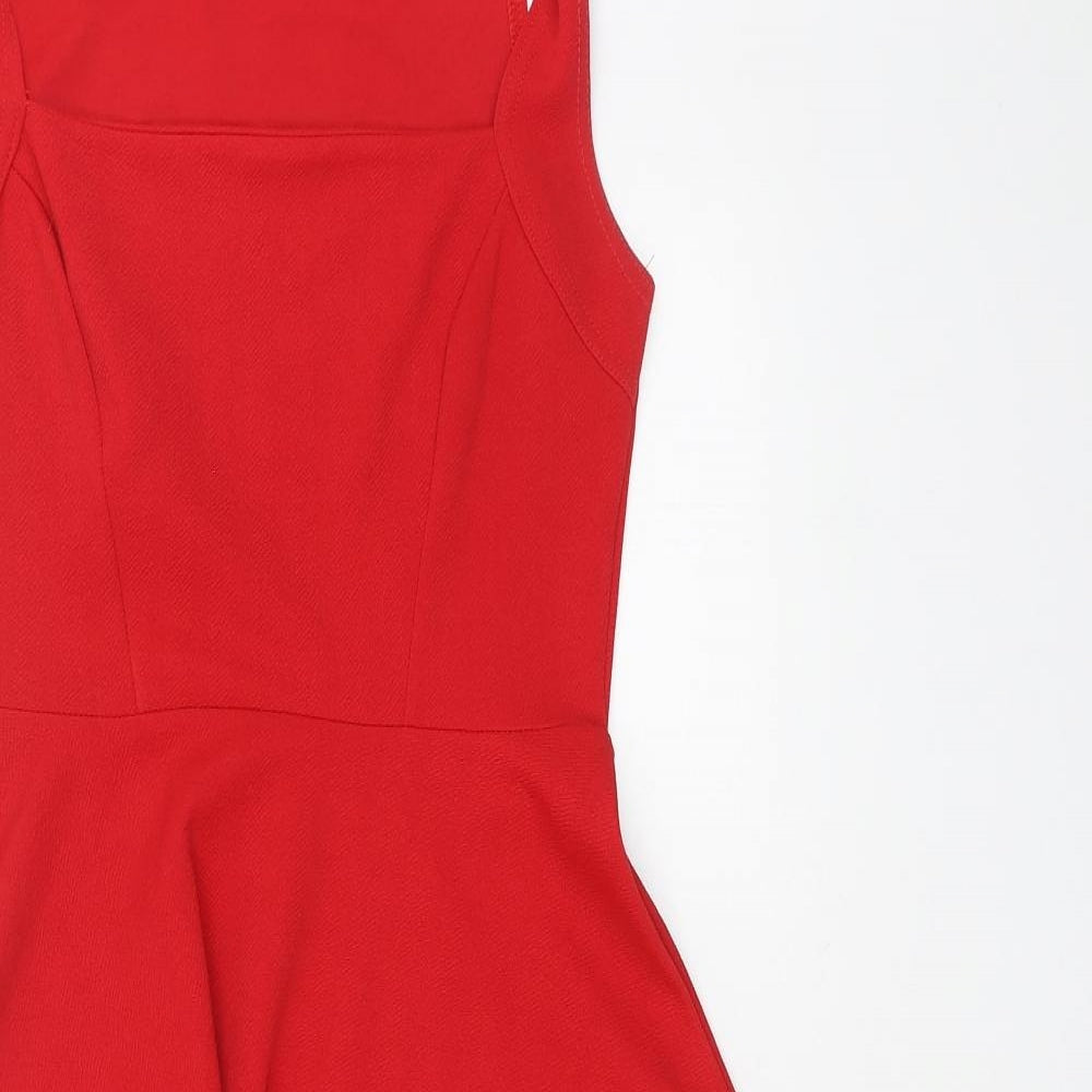 Boohoo Womens Red Polyester Fit & Flare Size 10 Square Neck Pullover