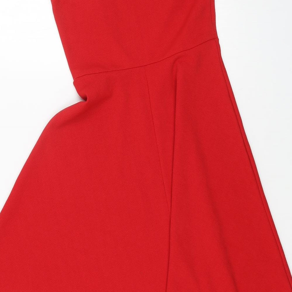 Boohoo Womens Red Polyester Fit & Flare Size 10 Square Neck Pullover