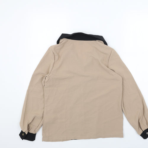 SheIn Womens Beige Polyester Basic Button-Up Size S Collared