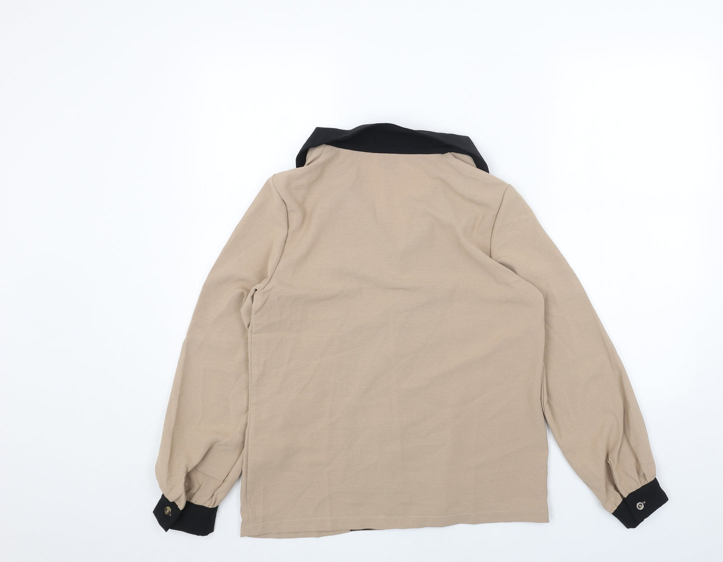 SheIn Womens Beige Polyester Basic Button-Up Size S Collared
