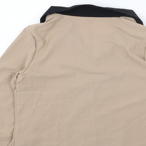 SheIn Womens Beige Polyester Basic Button-Up Size S Collared
