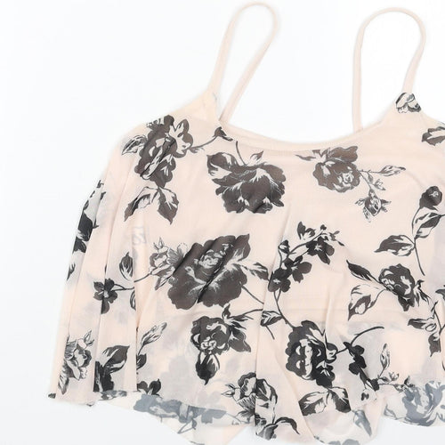 New Look Womens Orange Floral Polyester Camisole Tank Size 8 Scoop Neck - Cropped