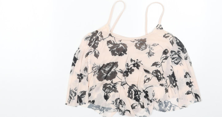 New Look Womens Orange Floral Polyester Camisole Tank Size 8 Scoop Neck - Cropped