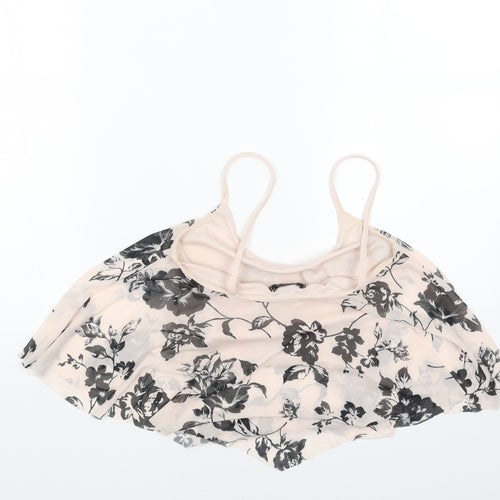 New Look Womens Orange Floral Polyester Camisole Tank Size 8 Scoop Neck - Cropped