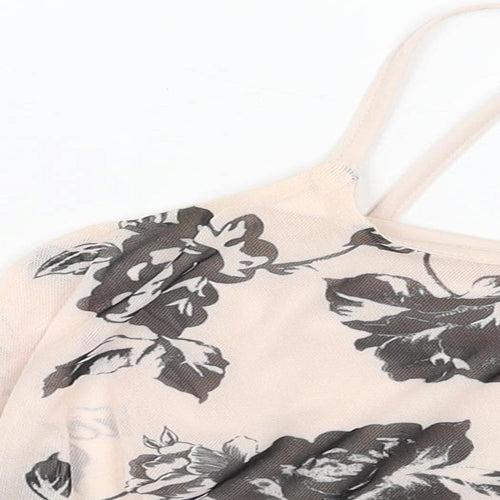 New Look Womens Orange Floral Polyester Camisole Tank Size 8 Scoop Neck - Cropped