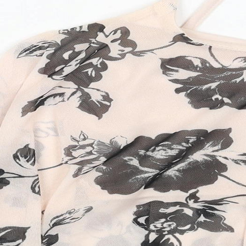 New Look Womens Orange Floral Polyester Camisole Tank Size 8 Scoop Neck - Cropped