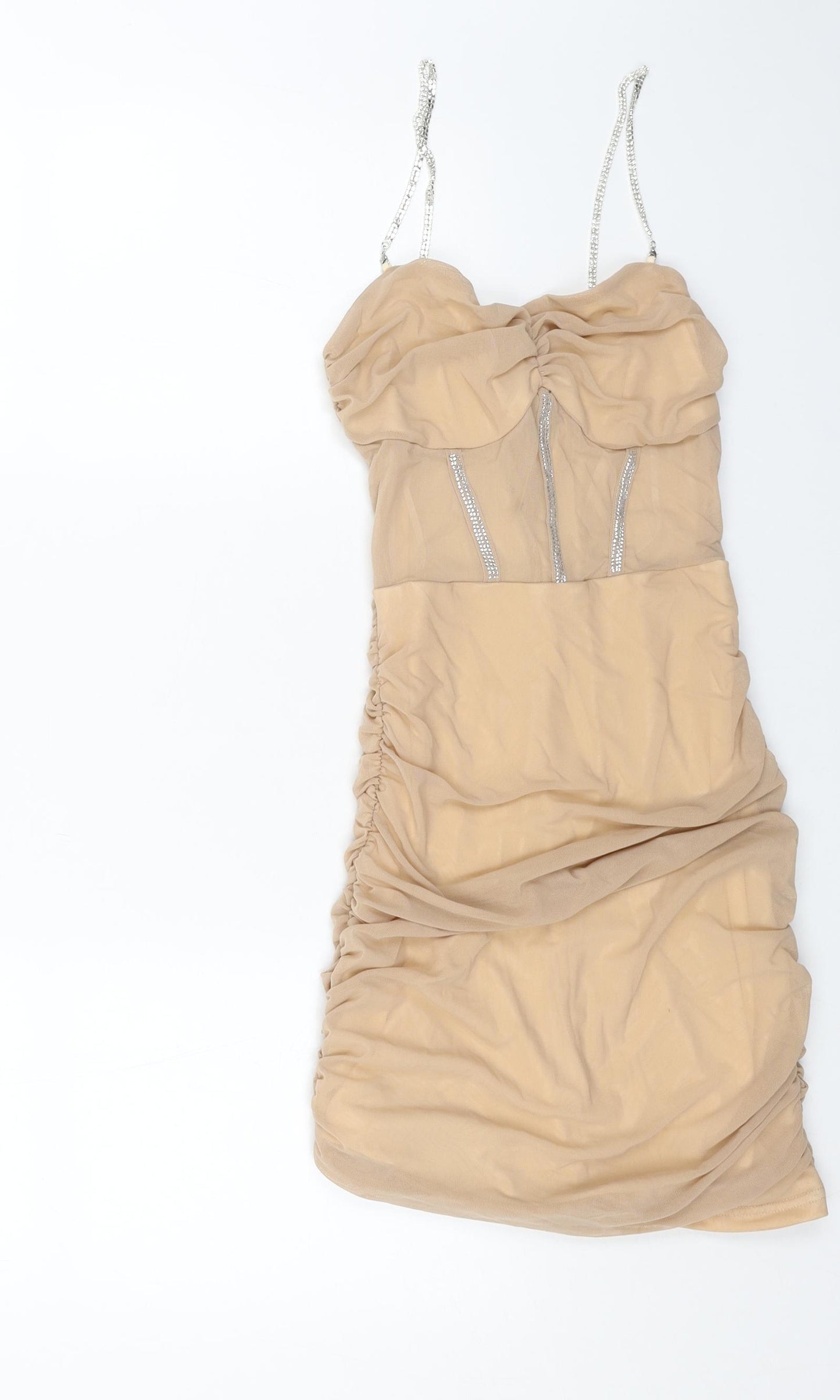 SheIn Womens Beige Polyamide Bodycon Size S Sweetheart Pullover