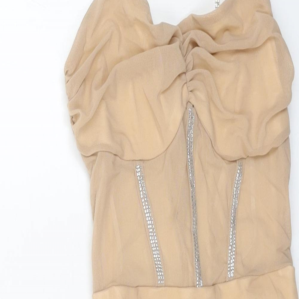 SheIn Womens Beige Polyamide Bodycon Size S Sweetheart Pullover