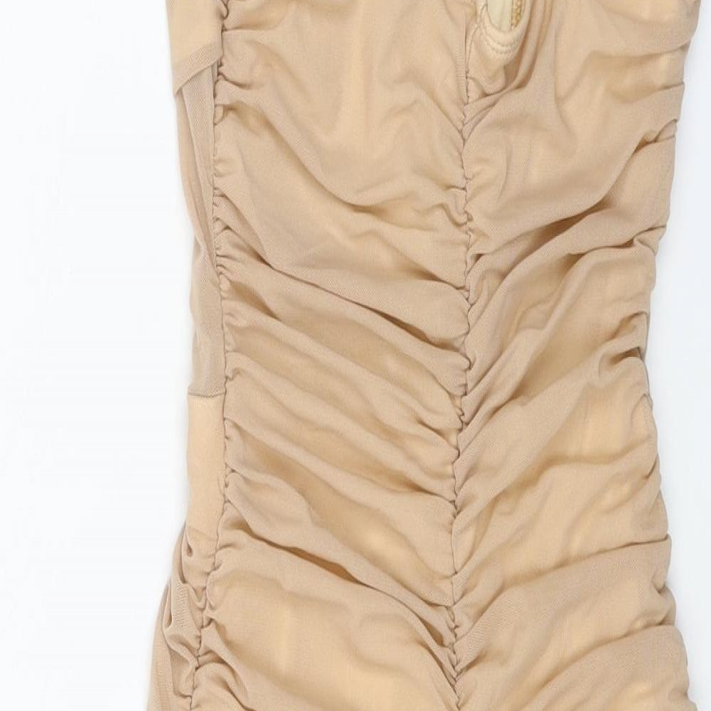 SheIn Womens Beige Polyamide Bodycon Size S Sweetheart Pullover