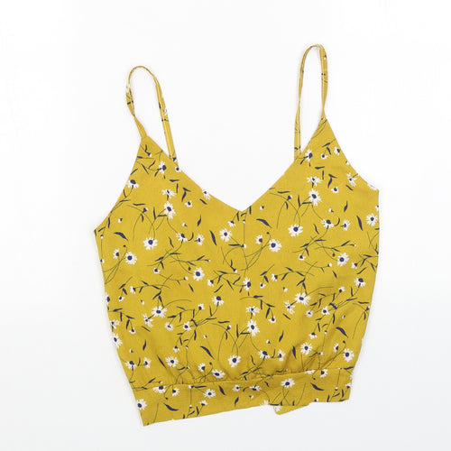 Preworn Womens Yellow Floral Polyester Camisole Tank Size S V-Neck - Cropped