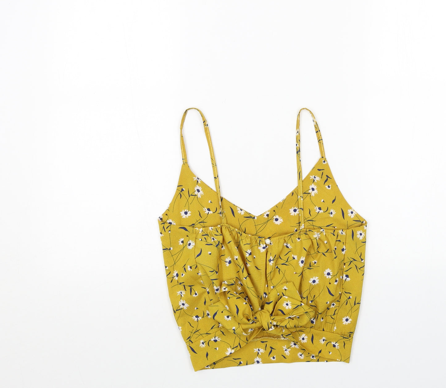 Preworn Womens Yellow Floral Polyester Camisole Tank Size S V-Neck - Cropped