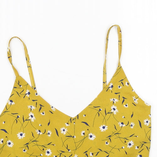 Preworn Womens Yellow Floral Polyester Camisole Tank Size S V-Neck - Cropped